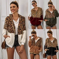 leopard print jacket ladies hoodies sweatshirts autumn winter long sleeved zipper coat casual stitching hooded tops women 2021