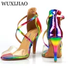 Туфли WUXIJIAO женские для бальных танцев, туфли из денима с черепом для Хэллоуина, сальсы, каблук 9 см