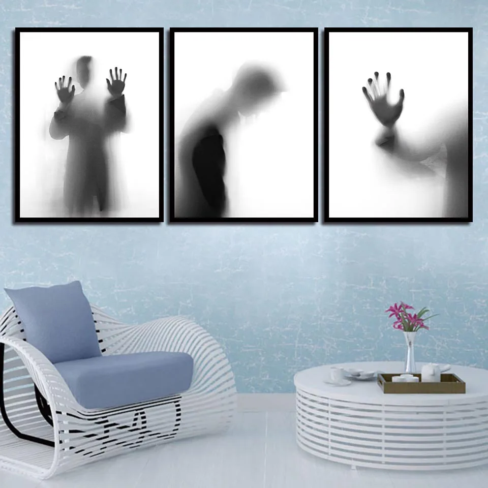 Скандинавский модный холст постер черно белый человек картина теней домашний