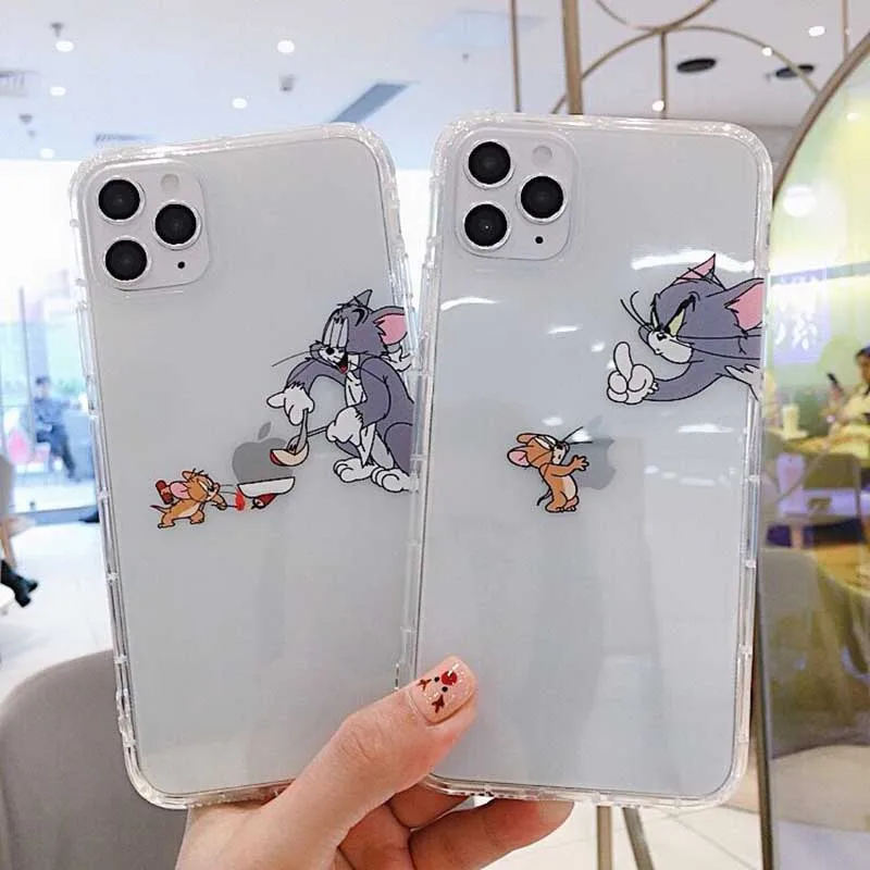 Забавный милый чехол для телефона с мультяшным котом и мышкой для iPhone 11 X XR Xs Max 8 7 6 6s Plus 11 Pro Max мягкая прозрачная задняя крышка из ТПУ