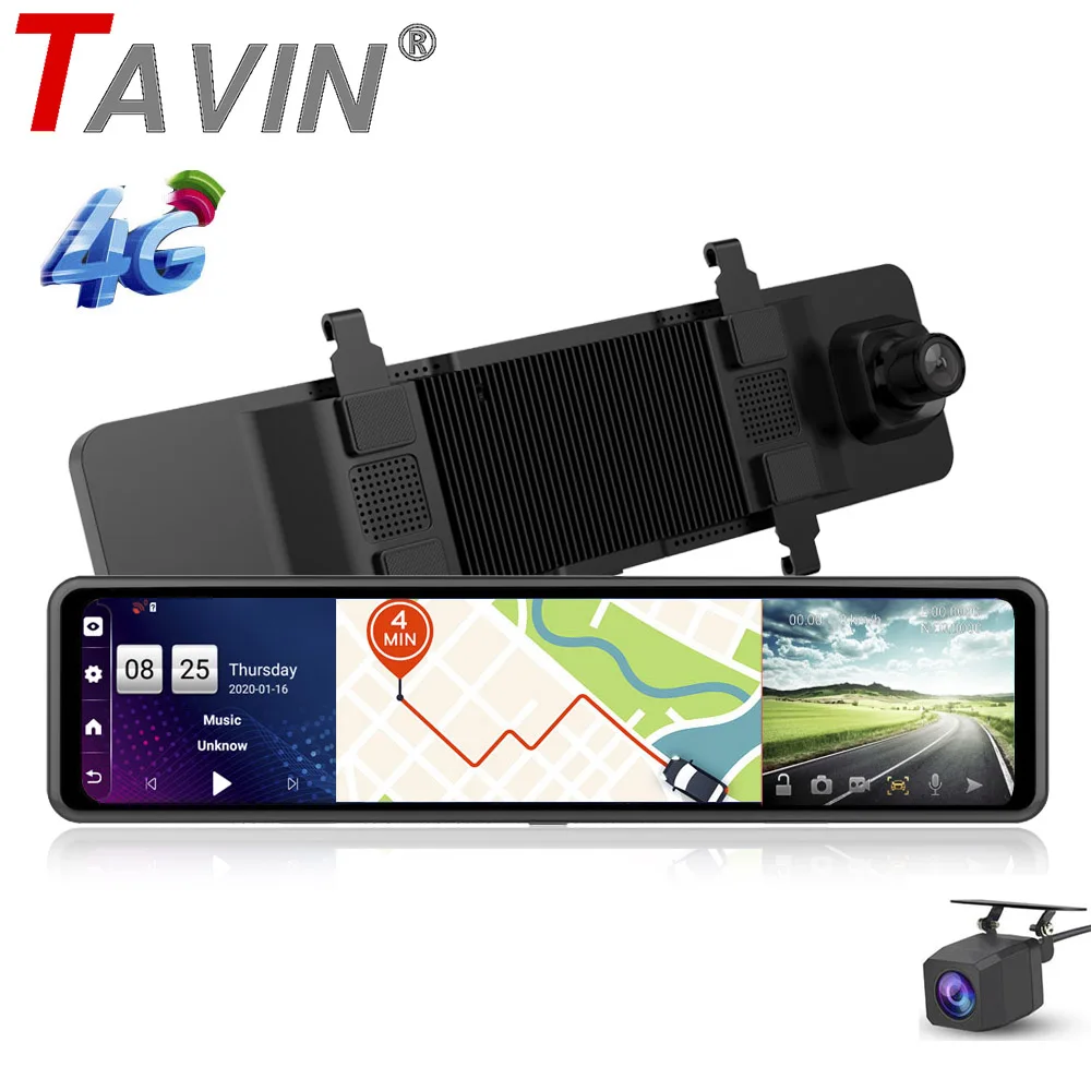 Автомобильный видеорегистратор 4G на зеркало 12 дюймов Android 8 1 с камерой двумя