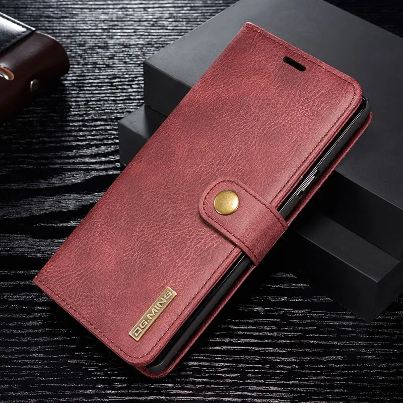 Роскошный чехол из натуральной кожи для S10 Plus E Магнитный чехол съемный для samsung Galaxy Note 10 9 8 S9 S8 S10 Plus A6 A7 A8 - Цвет: Красный
