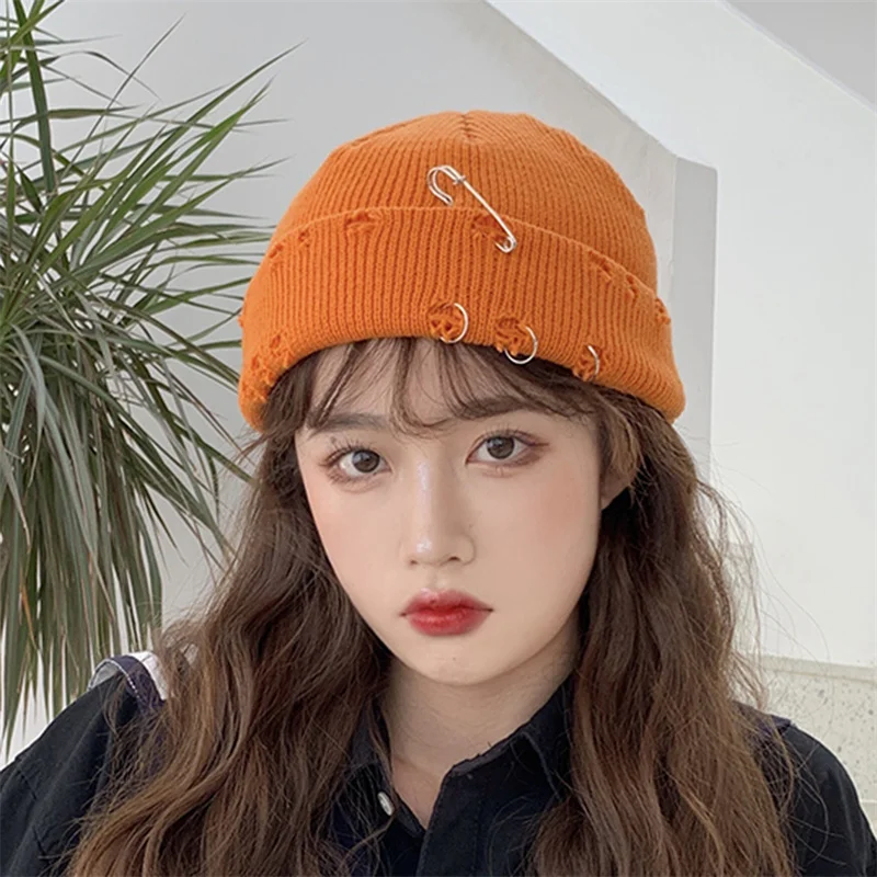

Winter New Harajuku Beanies Knitted Hat Women Fashion Warm Thick Men Hip Hop Pinhole Skullcap Short Hat Unisex Basic Gorro