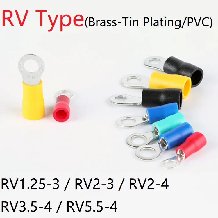 5pcs RV1.25-3 RV2-3 RV2-4 RV3.5-4 RV5.5-4 Wire Terminal Crimp Splice PVC Insulation Circular Round Cold Pressg Cable End Connect |