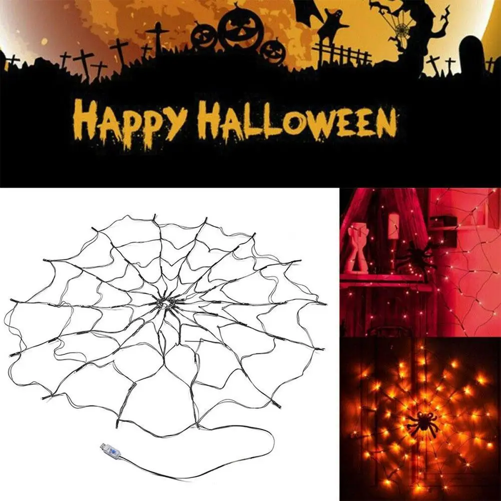 Halloween Spider Web Led Fairy Lights Warm White Festival Party Layout Prop Holiday Lighting Remote Control Net Mesh Light | Игрушки и