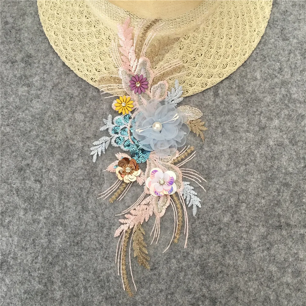 3D цветок кружевной воротник вышивка ABS жемчужное кружево обрезка шитье DIY Venise