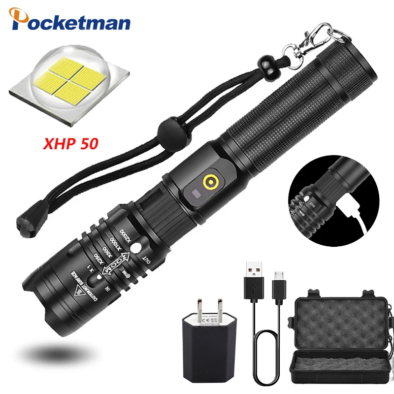 POCKETMAN 50000 люмен вспышки светильник xhp50.2 самая мощная вспышка 18650 usb фонарь xhp50