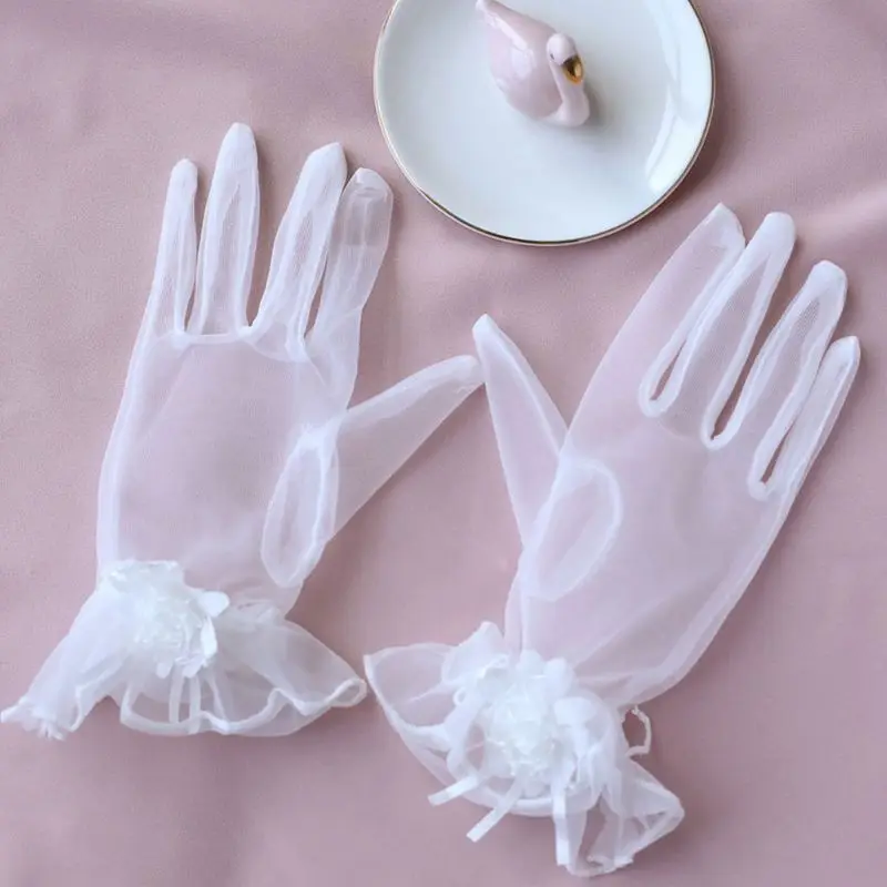 

Bridal Gowns Accessories Thin Mesh Flowers with Fingers Short Gloves Fashion Glamour Lady Party Role Playing Glove