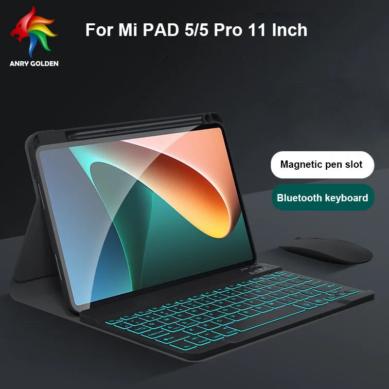 

2021 New Magnetic Keyboard Case for Xiaomi Mipad 5 Backlight Led Keyboard and Mouse for Xiao mi Mi Pad 5 pro Pencil Holder Case