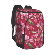 Large Cooler Bag Thermo Lunch Picnic Box Pink Wildflower Orchid Insulated Backpack Ice Pack Fresh Carrier Thermal Shoulder Bag