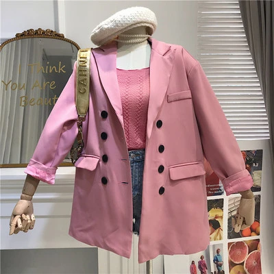 Женский блейзер на кнопках винтажный с длинным рукавом в Корейском стиле XZ36 для