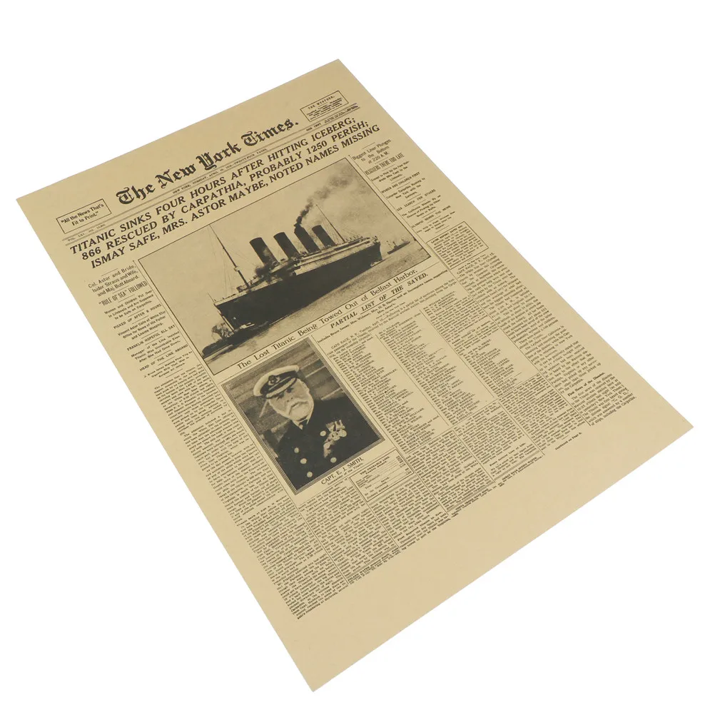 

Hot Sale The New York Times History Poster Titanic Shipwreck Old Newspaper Retro Kraft Paper Home Decoration Wall Sticker