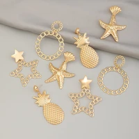 2021 new trendy gold color metal geometric earrings set chian circle star pineapple starfish earrings luxury jewelry for women