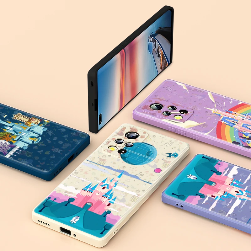 

Disney Castle Cartoon Liquid Silicone Soft Cover For Honor 20i X20 X10 10X 10i 9X 9C 9S Play 3 4 5 Pro Lite 5G Phone Case