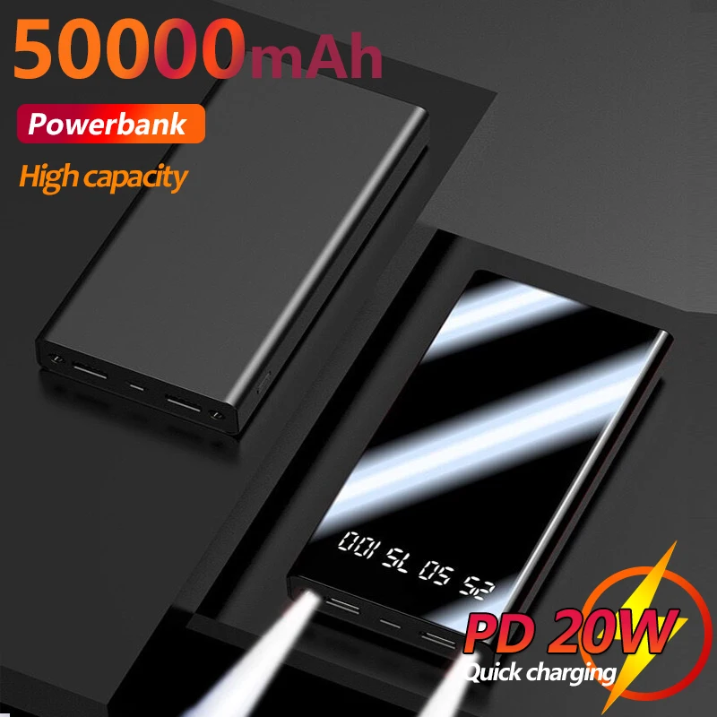 

Power Bank 50000mAh External Battery with Flashlight LED Digital Display Travel Outdoor Fast Charging Portable Charger
