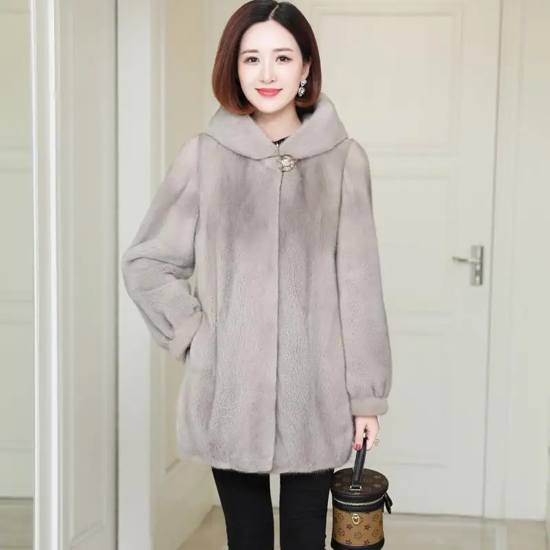 

Women Imitation Mink Velvet Overcoat Warm Hooded Outwear Faux Fur Coat Female Parka Autumn Winter Women Lamb Wool Coats