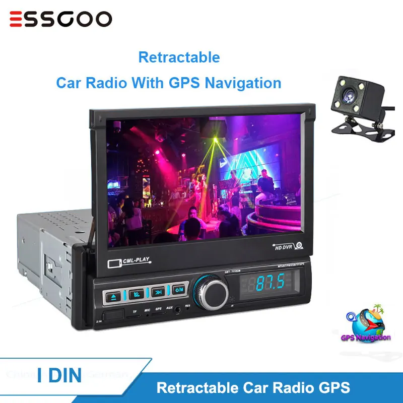 Автомагнитола Essgoo 1 Din с GPS навигацией выдвижным Bluetooth мультимедийным плеером