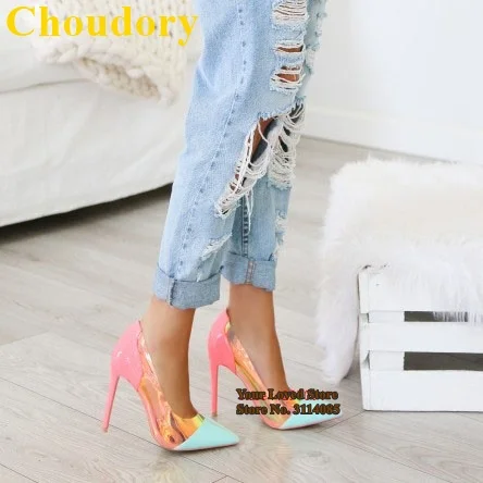 Розовые туфли-лодочки Choudory из лакированной кожи с острым носком голограмма