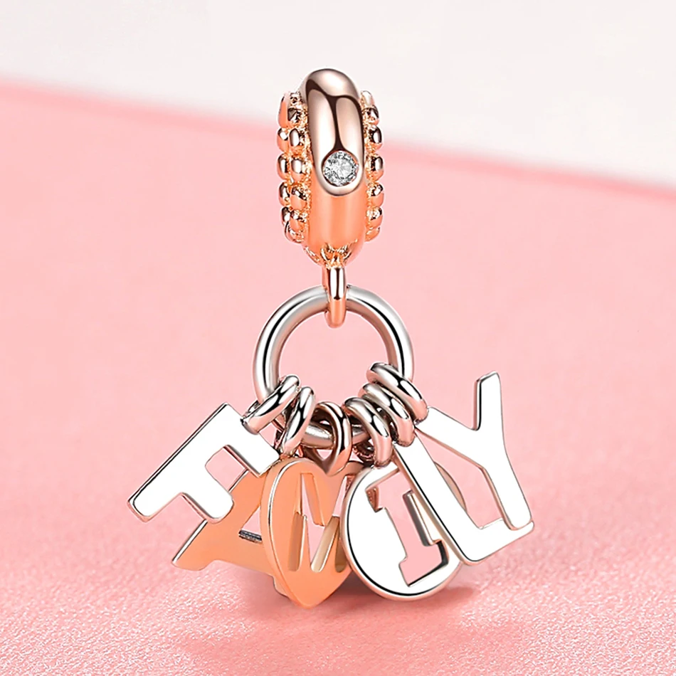 Браслет шарма серебряный Оригинал 925 Семья Серьги Подвески пробы серебро розовое