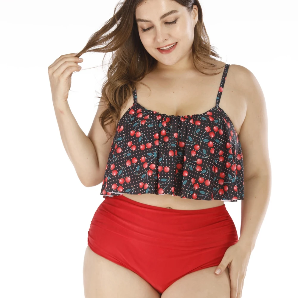 Женский купальник-бикини с оборками и высокой талией | Женская одежда