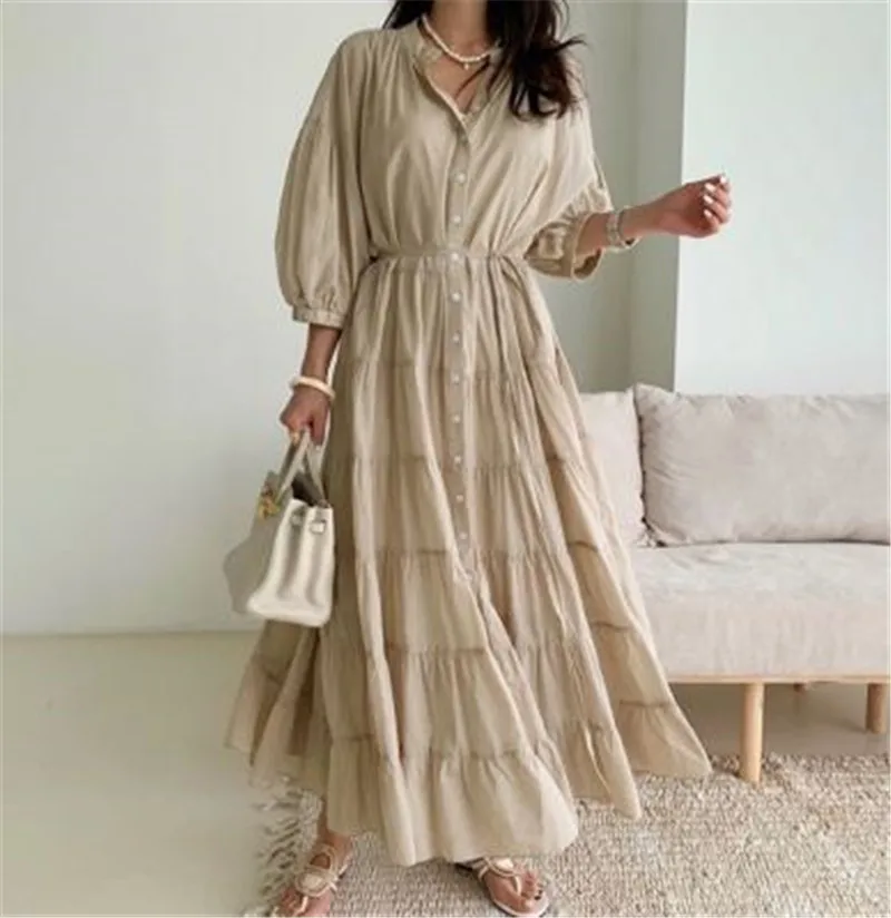 

RUGOD 2020 Новое поступление однобортное длинное летнее платье для женщин с v-образным вырезом женские сарафаны элегантная шикарная женская оде...