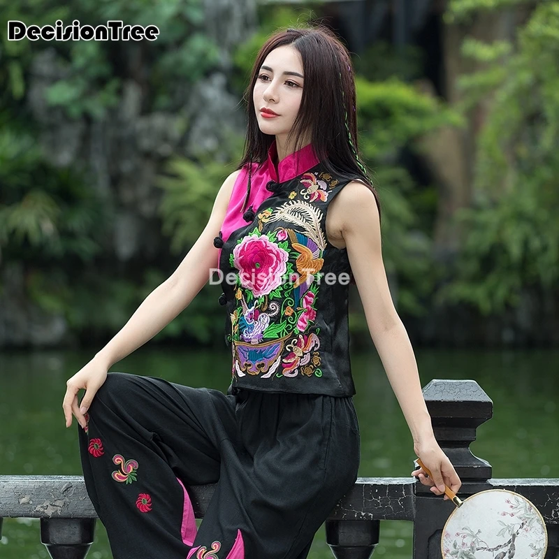 2021 вышивка qipao Китайский традиционный костюм Тан жилет женский топ Цветочная без
