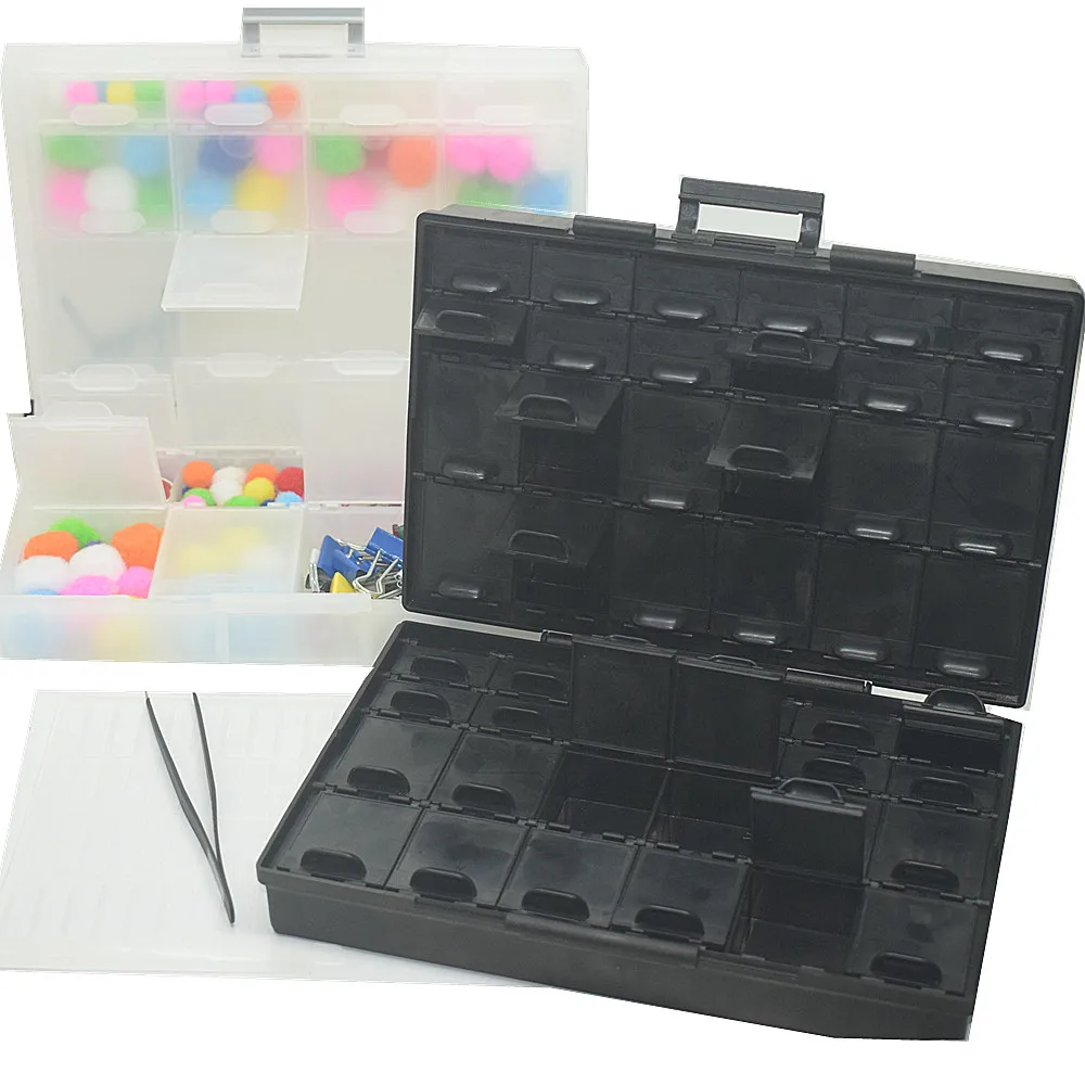 2pcs AideTek BOXALL24+BOXALL48AS Empty boxes enclosure SMD SMT parts compartments Lids Beads Craft Organizer