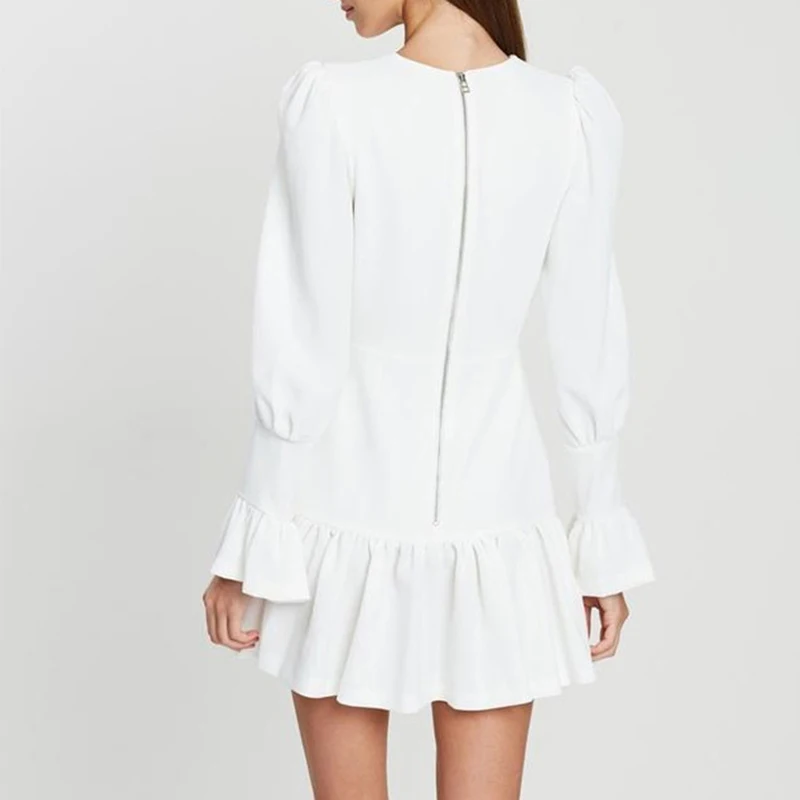 

CHICEVER Elegant Dress For Women V Neck Long Flare Sleeve Patchwork High Waist Sexy Dresses Female 2021 Spring New Fashion
