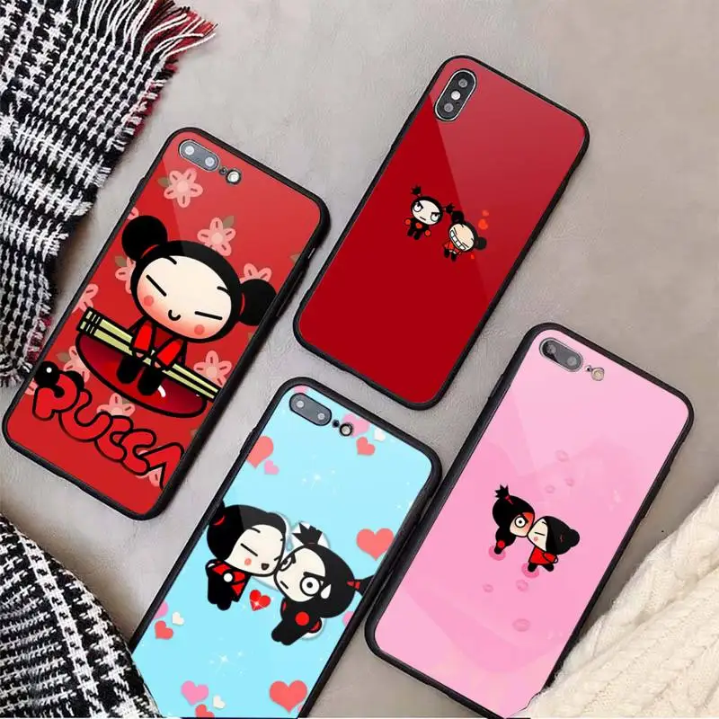 

Pucca Chinese Doll Cute Cartoon Phone Case Tempered glass For iphone 6 7 8 plus X XS XR 11 12 13 PRO MAX mini