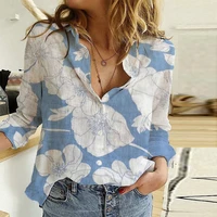 long sleeve shirt women flower print blouses spring autumn tops casual button up shirts ladies office cotton linen top blusas