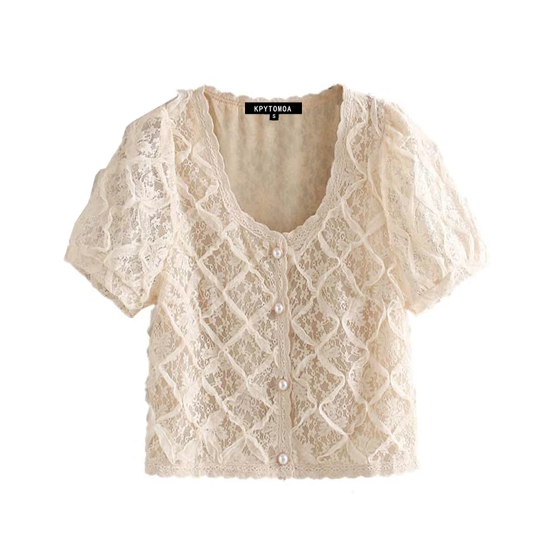 Винтажные стильные перламутровые пуговицы короткие кружевные топы женские