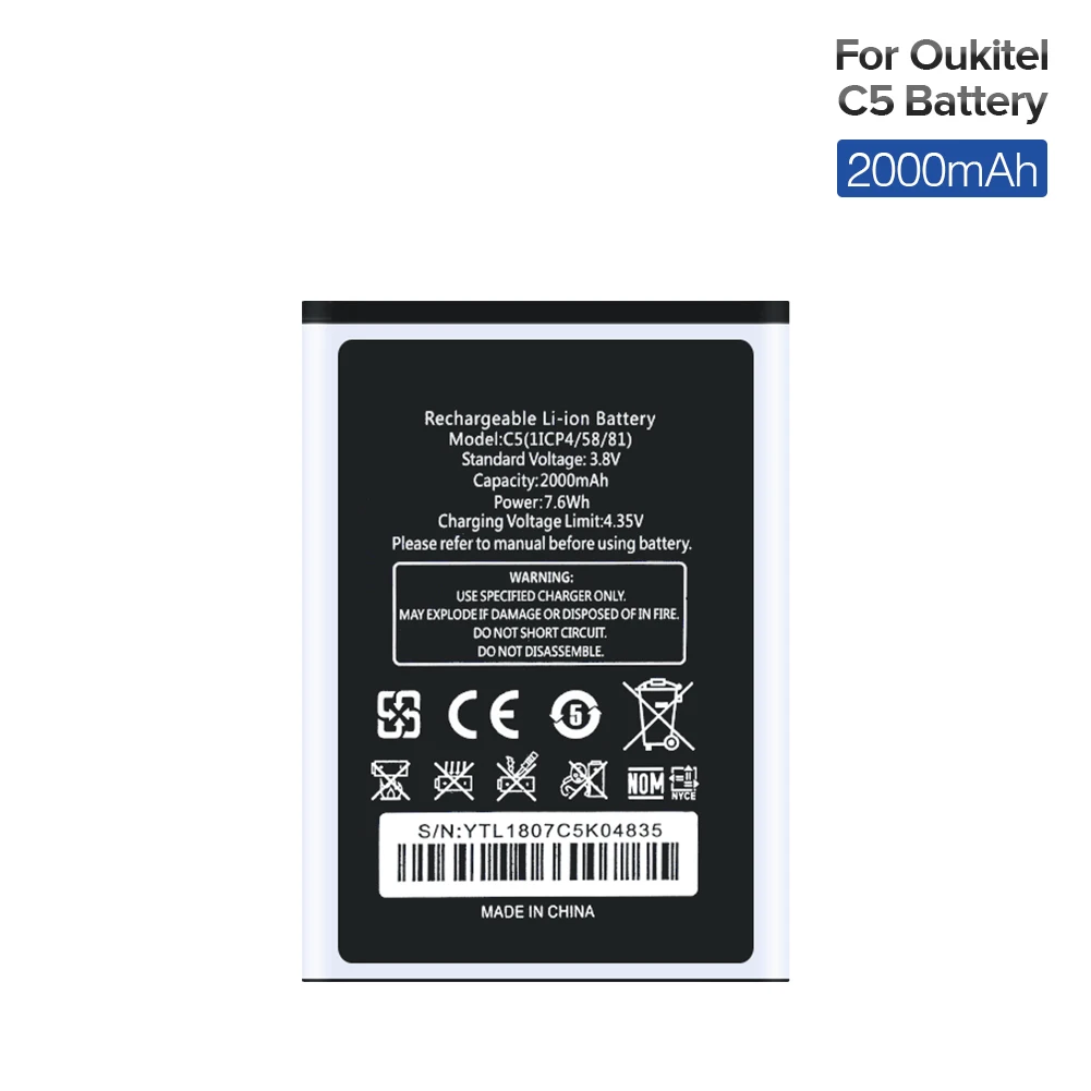 as picture shows 3,8 V 2000mAh Мобильный телефон Батарея 1ICP4/58/81 перезаряжаемая литиевая Батарея для Oukitel C5 C5 Pro смартфон замена батареи - Цвет: as picture shows