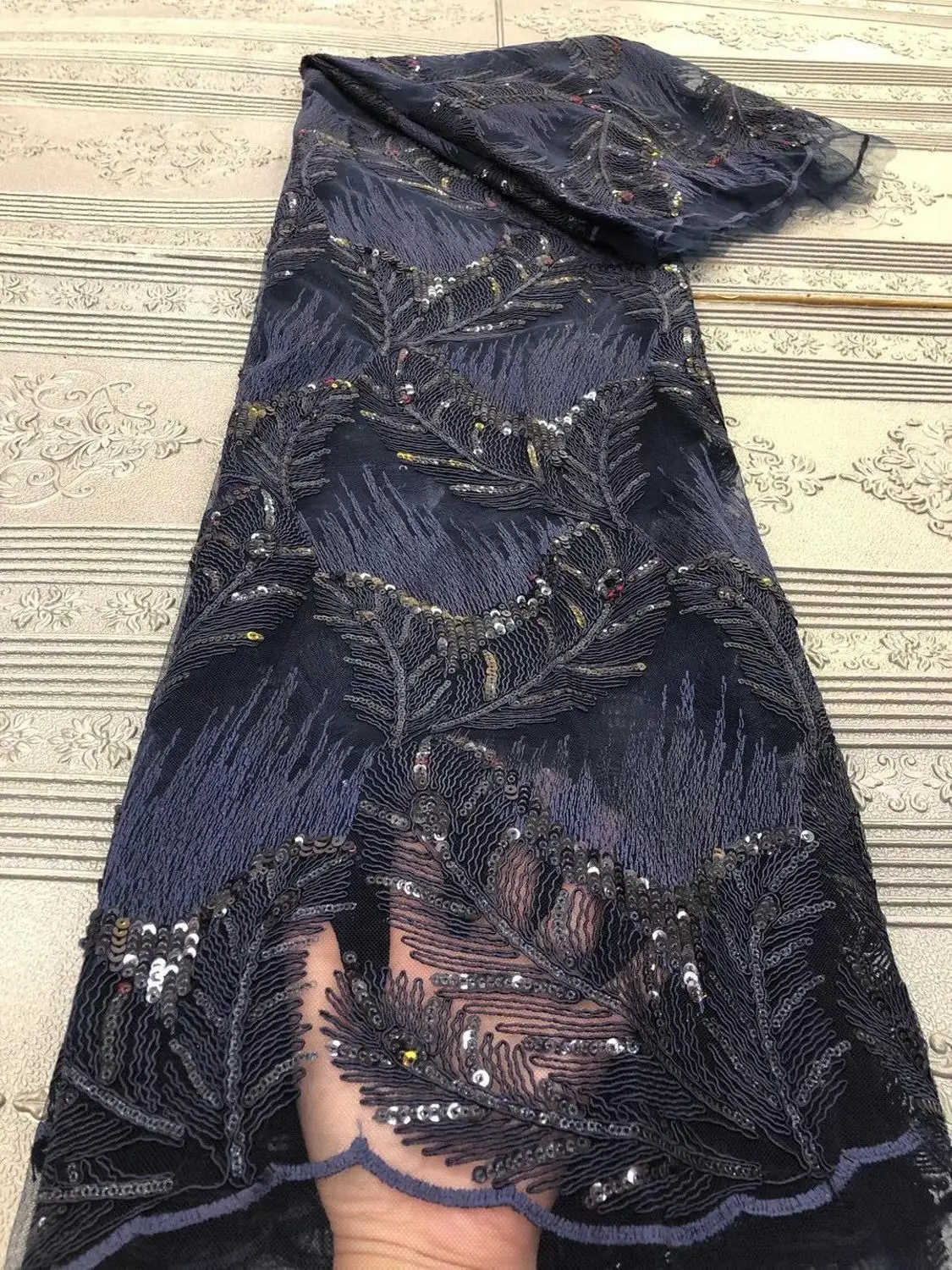 

royal blue African Dry Lace Fabrics 2020 High Quality Nigerian Lace Fabric With Sequins French Lace Fabric For Party Dress