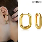 Женские металлические серьги-кольца SIPENGJEL, винтажные серьги-кольца овальной формы золотого цвета в вечернем и свадебном стиле, Подарочная бижутерия, 2021