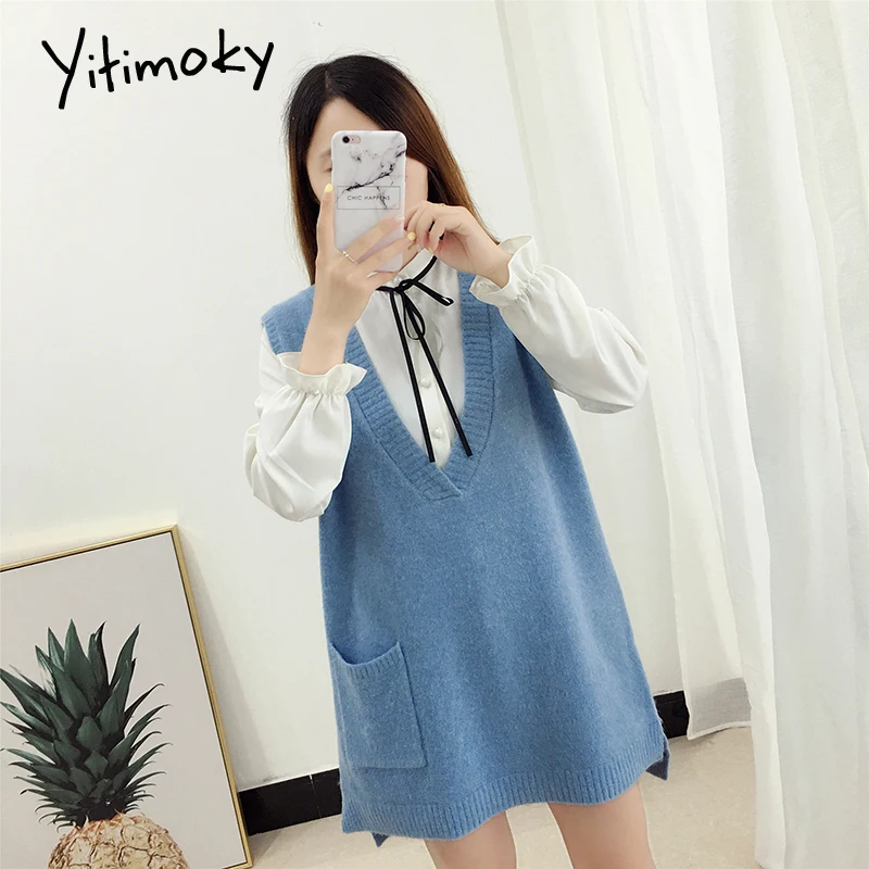 Женский Длинный жилет свитер 2019 осень зима модный вязаный глубокий v образный