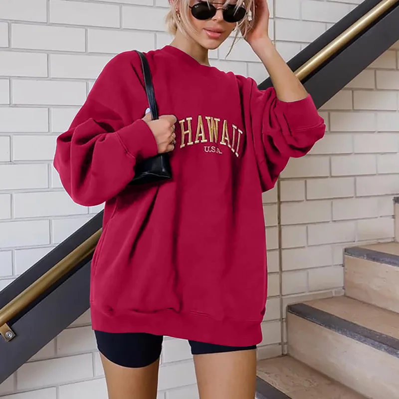

Autumn Women Casual Round Neck Pullover Hoodies Letter Printing Loose Long Sleeve Blouse Female Oversized Streetwear Sweatshirts