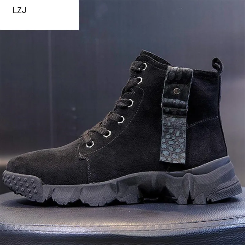 

LZJ 2019 Autumn Women Ankle Boots New Fashion Round Toe Woman Snow Boots Ladies High Top Martin Boots Lace-up Boots Women