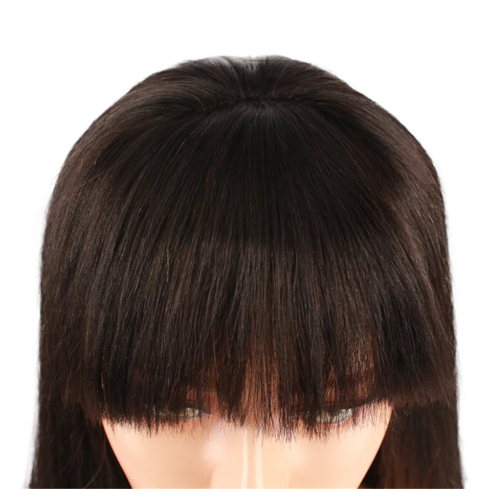 Eseewigs Light Yaki 13x4 Lace Front Human Hair Wigs With Bangs Brazilian Remy Human Hair Glueless Wig for All Women Baby Hair
