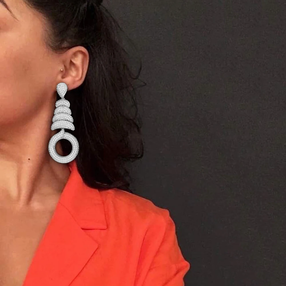

SISCATHY 2020 New Trendy Geometric Circle Big Pendant Earrings Cubic Zirconia Drop Dangle Earrings Women Engagement Wedding