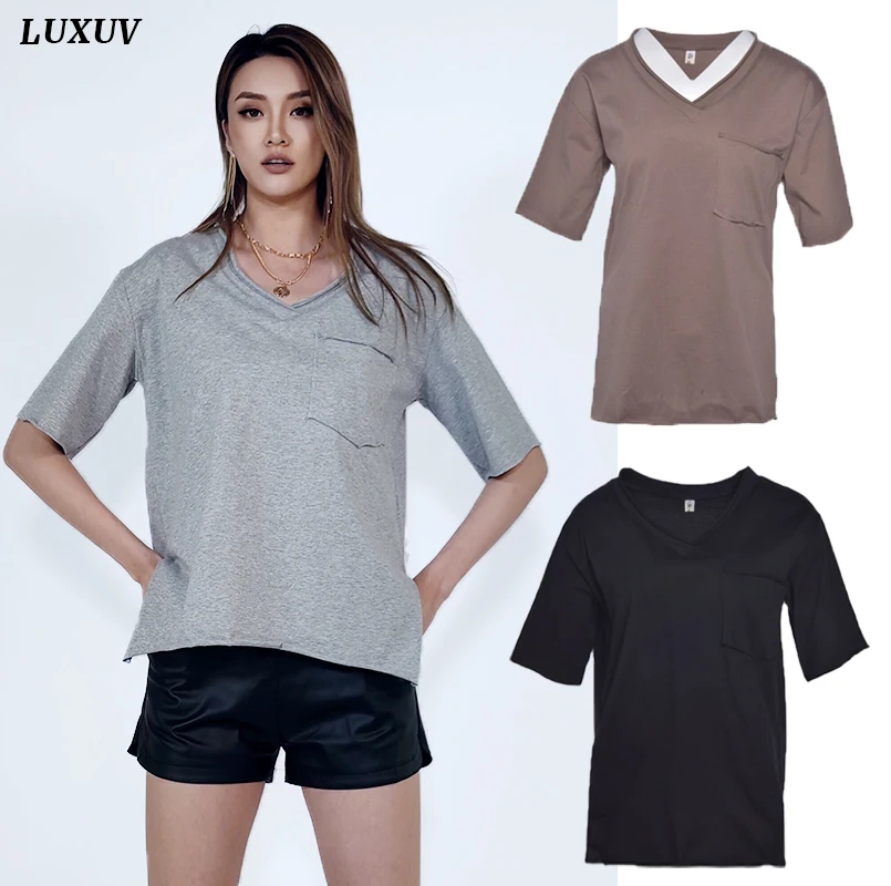 

LUXUV Women's Shirts Shorts Sets T-shirt Sweatshirt Oversize Tees Loose Vintage Soft Jackets Teenage Clothing Gothic Harajuku