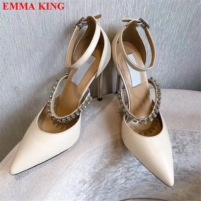

Fashion Crystal Leather High Heels Office Ladies Dress Pumps Luxury Pointed Toe Party Women Shoes Sexy Black Shoes For Woman