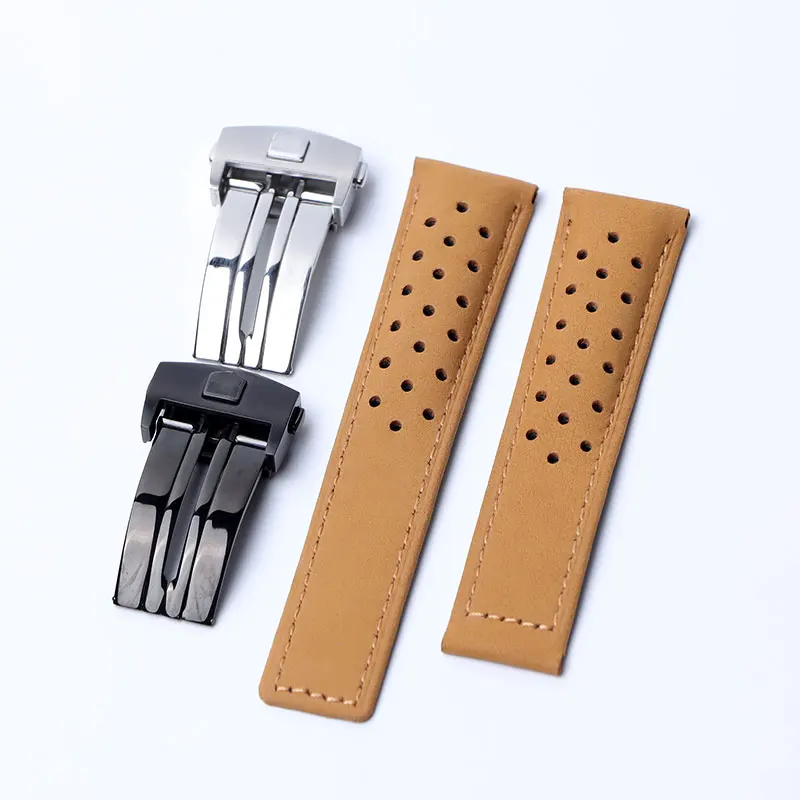 

Quality 22mm Cow Leather Watchband For TAG HEUER CARRERA Series Men Band Watch Strap Wrist Bracelet Accessories Folding Buckle