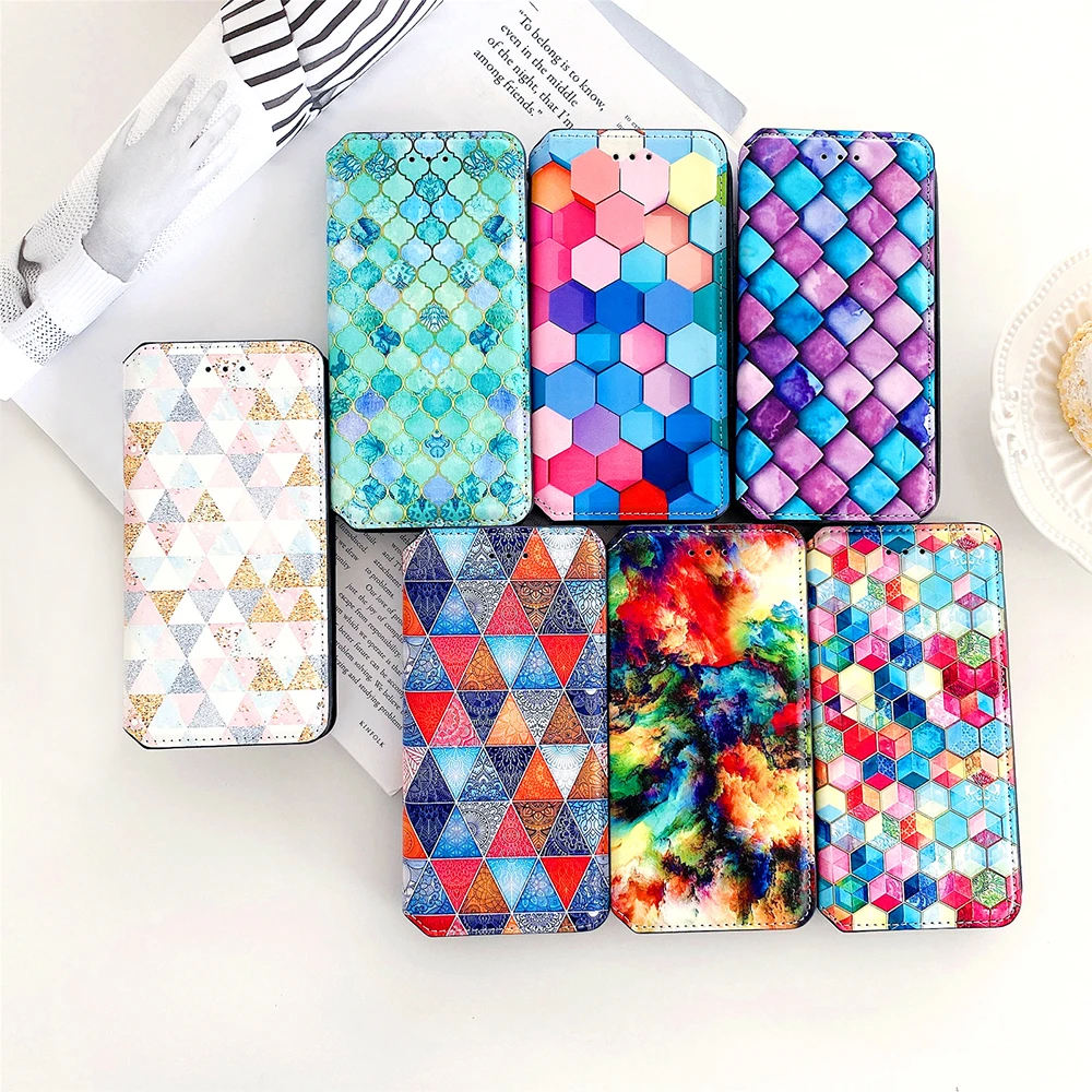 

Painted Pu Leather Flip Phone Case For iPhone 11 12 13 Pro Max Mini XS Max XR X 8 7 Plus SE 2020 Wallet Card Slot Cover TPU Case