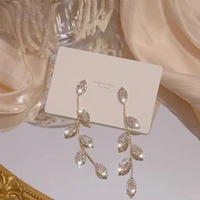 juwang 2022 vintage stud earrings piercing aaa cubic zirconia bling leaves earrings for women luxury jewelry pendientes brincos