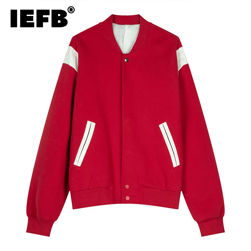 

Мужская красная бейсбольная форма IEFB, осенне-зимняя корейская модная куртка на молнии, новинка 2021, свободный свитер с комбинированными цвет...