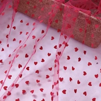 1meter 150 cm wide black white red heart flocked polka dot mesh tulle fabric girls dress bridal veil wedding decoration fabric