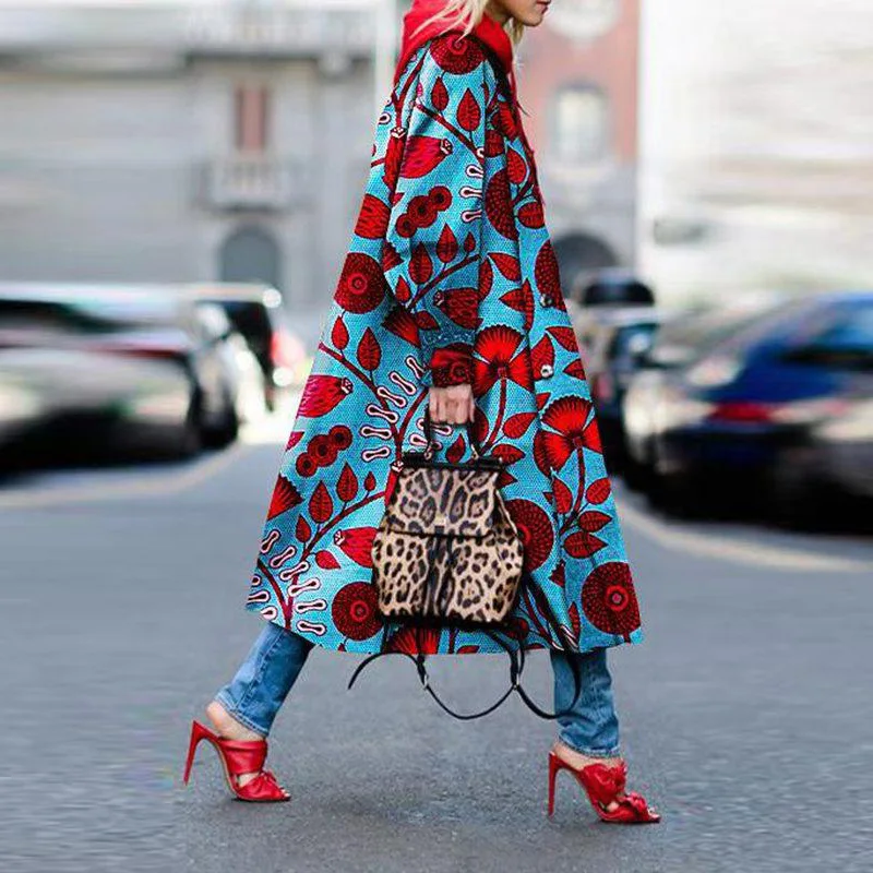 

2020 fashion long sleeve coat with Lapel print
