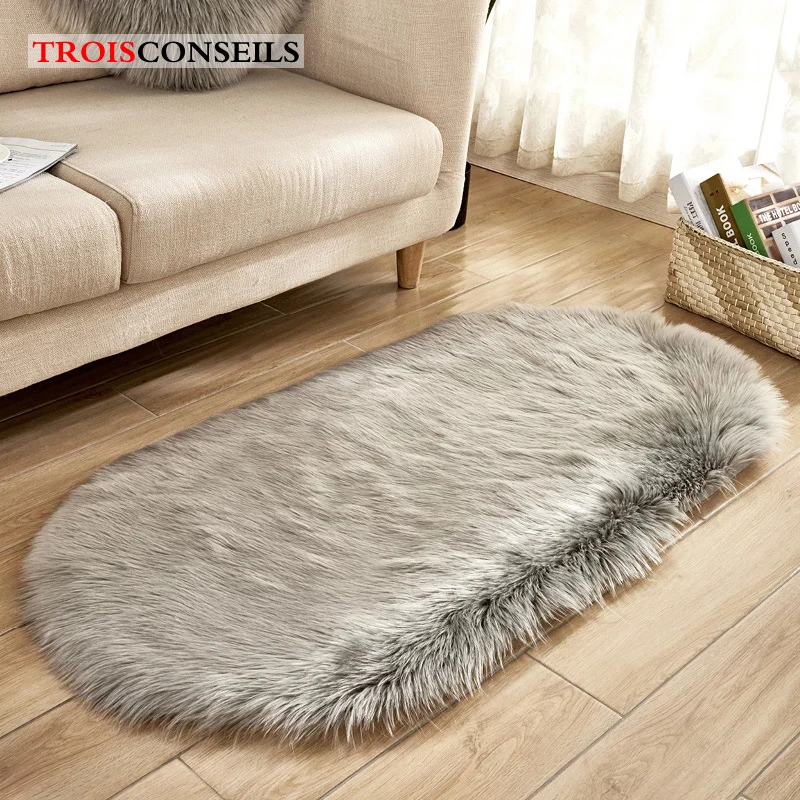 

80*180cm Oval Fur Faux Artificial Sheepskin Carpet Washable Seat Pad Fluffy Rugs Hairy Wool Soft Warm Carpets For Living Room