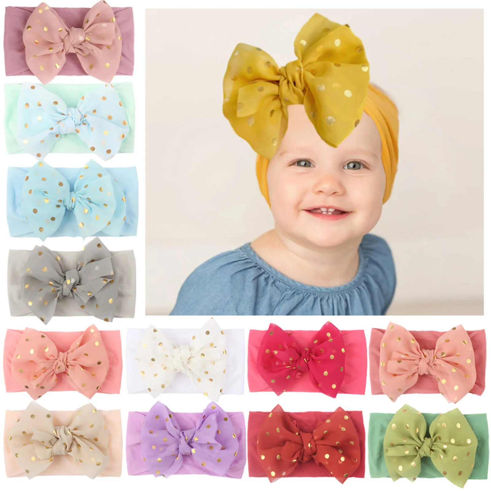 

13pc Newborn Infant Baby Boys Girls Headband Dotted Bow Turban Stretch Hairband Elastic Headwear Headbands Baby Hair Accessories
