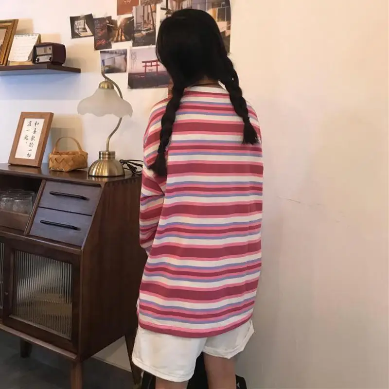 Женские розовые в полоску Футболки с длинными рукавами для девочек хлопковые